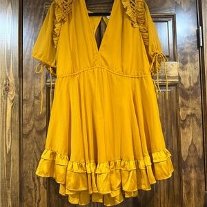 ASOS Mustard Ruffled Mini Dress